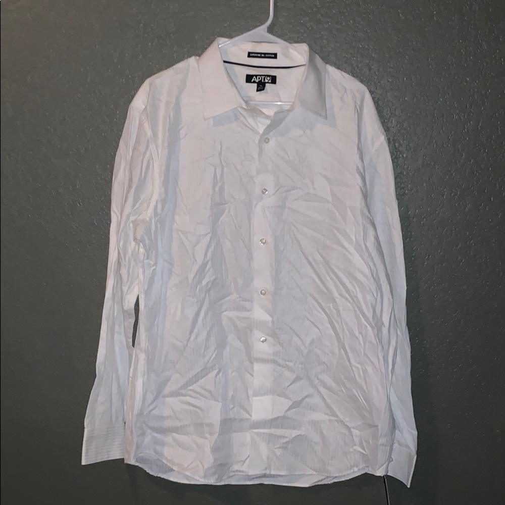 Long sleeve men’s button up dress shirt.
